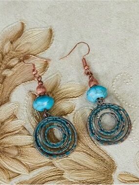 Turquoise Circle Drop Earrings - Handmade Women Jewelry